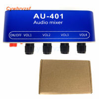 AU-401 DC 5V-12V เครื่องผสมสัญญาณเสียงสเตอริโอ4อินพุต1เอาต์พุตควบคุมแยกกันบอร์ดผสมเสียงเครื่องขยายเสียงหูฟัง DIY