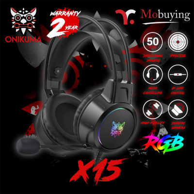 หูฟัง Onikuma X15 Gaming Headset หูฟังมือถือ หูฟังเกมมิ่ง 3.5 มม. มีไฟ RGB ตัดเสียงรบกวนได้ดี ใช้งานได้ทั้ง PC / Mobile / PS4 ฯลฯ #Mobuying