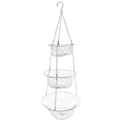 3 Tier Fruit Basket, Vegetable Kitchen Storage Basket Chain Hanging Space Saving Fruits, Plants Storage Basket