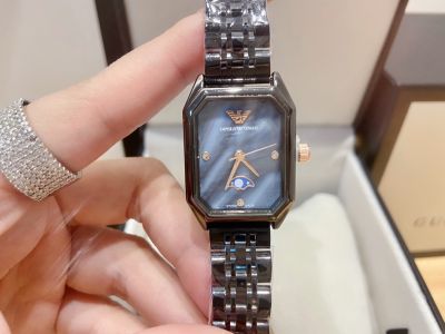 Armani นาฬิกาสแตนเลสสีดำสำหรับผู้หญิง,นาฬิกาควอตซ์ลำลองแฟชั่นแบรนด์หรูสำหรับผู้หญิง