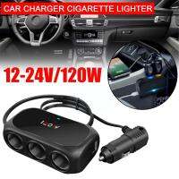 Universal 12V 24V 3 Way Lighter Multi Socket Auto Parts ABS Adapter Car Splitter Charger Interior Dual Black USB E9J0