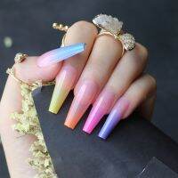 Extra Rainbow nails long coffin Ombre fake nail luxury coffin false nails