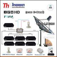 Thaisat C-Band 1.5m (แบบตั้งพื้น) กล่อง IPM HD Finn x7 + LNB PSI X-2 +สายRG6 20m.x7+10m.x2 Jeabtech