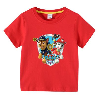 Paw Patrol เสื้อกล้ามเสื้อชิ้นบนแขนสั้นผ้าฝ้ายลายการ์ตูนเด็กหญิงเด็กชายเสื้อยืดฤดูร้อนแขนสั้นเด็ก0000