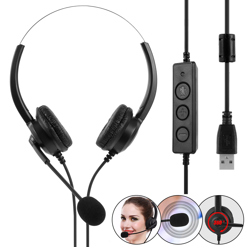 Stereo PC Headset Headphone for Business Skype Call Center Office Computer Clearer Voice USB Computer Headset with Microphone Noise Cancelling & Audio Controls 
