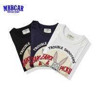 MBBCAR 2023เสื้อยืดแขนแขนสั้นคอกลมสำหรับเด็กผู้ชายพิมพ์ลายนักบินบักส์บันนีหนัก260G ใหม่ฤดูร้อน