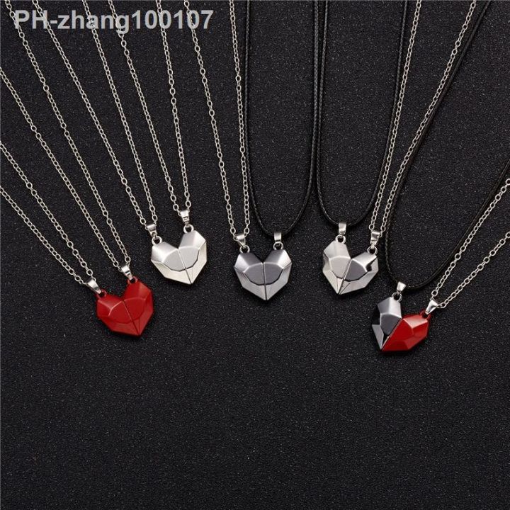 Magnetic Couple Necklace Half Heart Pendant For Lover Friends Gift  Jewellery#