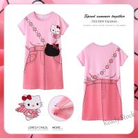 【Ready Stock】 ♘ C22 New Product Girls Nightdress Summer Short-Sleeved Thin Style Childrens Pajamas Medium Large Children Cartoon Homewear