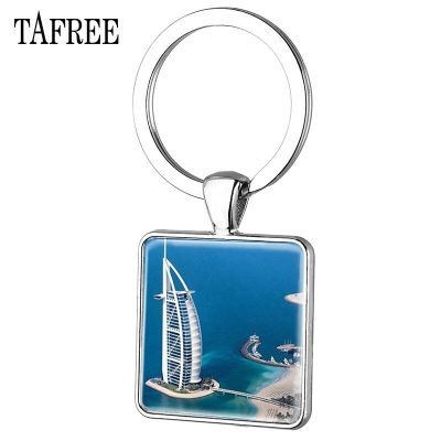 TAFREE Beautiful Dubai Square Keychains Charming Silver Plated key Chains Bag Car Key Accessories Personality Jewelry FA680 Key Chains