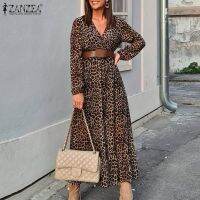 【Ladies shop】เสื้อคลุมคอ WomenV Longue 2022PartyVestido หญิง RuffleDresses ZANZEA Pembanprint Dress