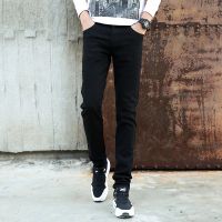 [COD] mens jeans 2021 new spring and autumn Korean style leggings mid-waist elastic slim-fit non-fading trousers