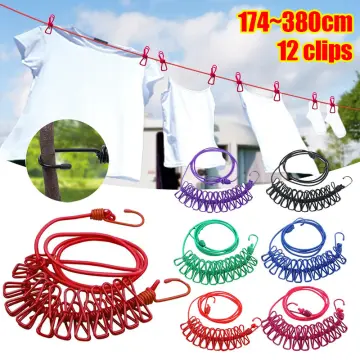 Portable Drying String Rope Retractable With Clip Hanging Laundry