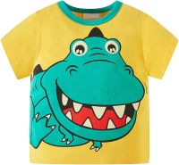 Little Boys Summer Athletic Heathered T Shirt Toddler Boys Summer Cartoon Cute Dinosaur Short Sleeve Crewneck Top