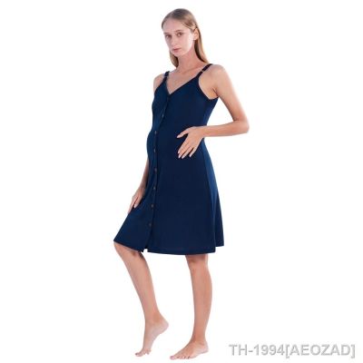 ❁℡ Vestido de maternidade botão feminino roupa amamentação grávida pijamas deslizamento sólido vestidos enfermagem verão