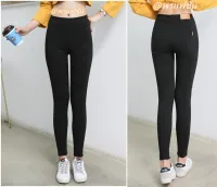 กางเกงสกินนี่ขายาวสีดำ เป็นเอวยางยืดแฟชั่นสไตล์เกาหลี (955#)