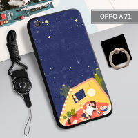 เคสนิ่มสำหรับ OPPO A71เคสโทรศัพท์กล่องคลุมทั้งหมดทาสีป้องกันการตกกันรอยขีดข่วนฝามีที่ถือวงแหวนโทรศัพท์และเชือก