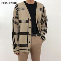 EERSHENSHI เสื้อกันหนาวผู้ชาย เสื้อกันหนาวไหมพรมคอวีวินเทจสำหรับผู้ชาย เสื้อคาร์ดิแกนผู้ชาย