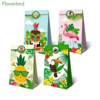 Hawaiian Tropical Gift Bags Wrapped Treat Bags Tag Stickers Summer Vibes Aloha Candy Bags Kraft Paper Summer Hula Party Supplies