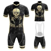 Skull Pattern Cycling Jersey Set Summer Short Sleeve Cycling Clothing MTB Bike Uniform Maillot Ropa Ciclismo Mens Bicycle Wear