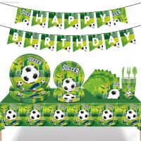 ❃☈ Kids favorite Football Birthday Party Decor Club Green Soccer Tableware Tablecloth flag Kids Festive Party Decoration Supplies