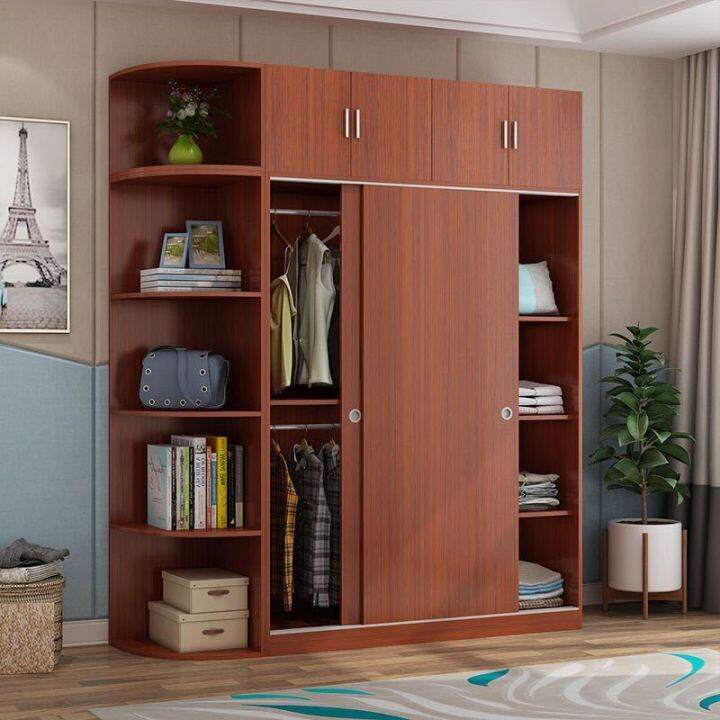 Simple modern wardrobe solid wood sliding door economical household