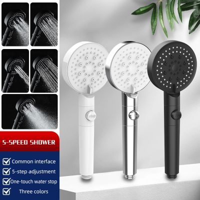 ZhangJi 2022 New 5-Function Shower head with Stop button 10cm Big Panel Silicone gel Hole Easy Cleaning Bathroom Nozzle Sprayer Showerheads