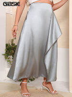 GIBSIE Plus ขนาด Elegant Draped กระโปรงซาตินผู้หญิงแฟชั่นสูงเอว Maxi กระโปรงยาว A-Line หญิง XXXL 4XL