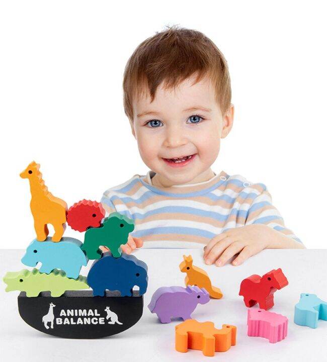 kilasb Wooden Animal Balance Blocks Board Montessori Toy Kid Dinosaur