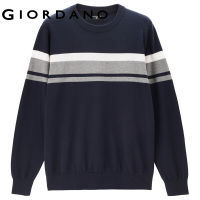 GIORDANO Men Sweaters Contrast Color 100% Cotton Warm Sweaters 12-Stitch Knitting Crewneck Fashion Casual Sweaters 13053601