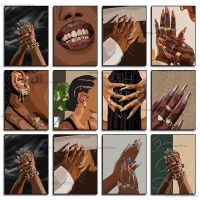 Black Art Grillz Print Poster African Black Woman Beautiful Nails Canvas Painting Pictures Living Room Beauty Salon Room Decor