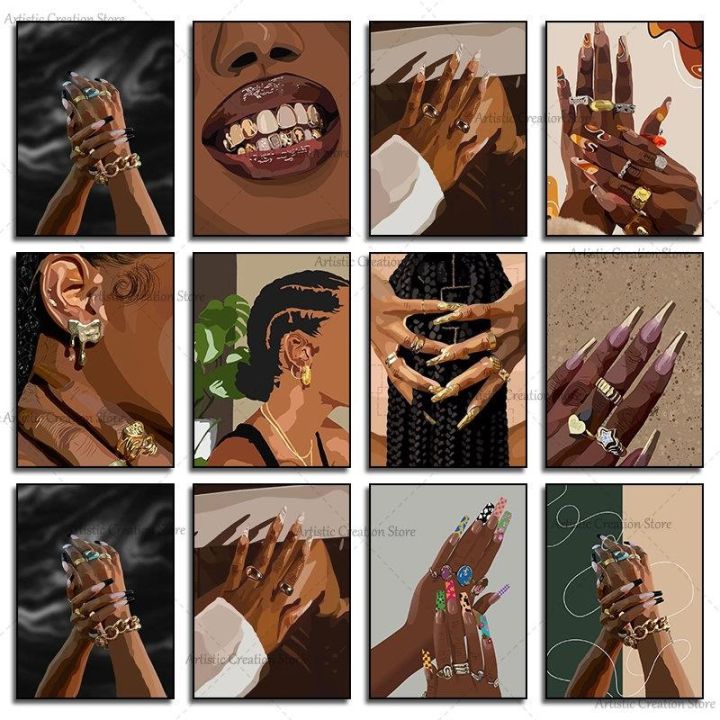 black-art-grillz-print-poster-african-black-woman-beautiful-nails-canvas-painting-pictures-living-room-beauty-salon-room-decor