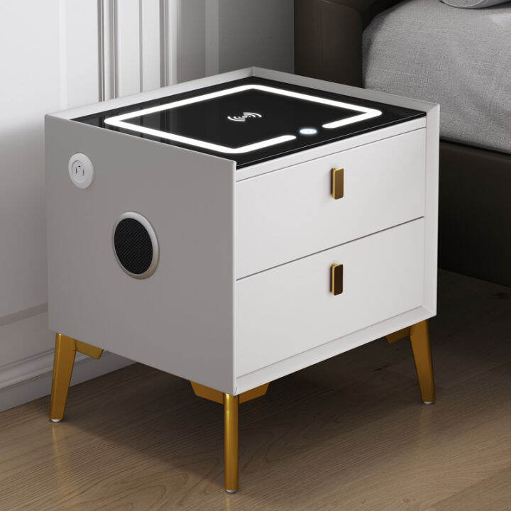 Smart bedside table bedroom solid wood light luxury modern minimalist wireless charging