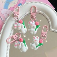 Lovely Pink Tulip Rabbit Key Chains Sweet Girl Girl 39;s Best Friend Gift Schoolbag Pendant Accessories