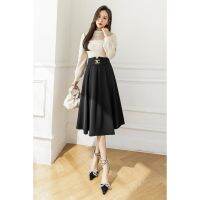 Zeolore Spring Summer Women High Waist Elegant A-line Midi Skirt Workwear Fashion Black Design Chic Ladies Long Skirts QT1585