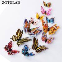 ZGTGLAD 3D 12ชิ้น/เซ็ต Diy เรืองแสงในที่มืดผีเสื้อแม่เหล็กเรืองแสงติดแม่เหล็กติดขนนกคู่การตกแต่งบ้านสติ๊กเกอร์ติดผนัง