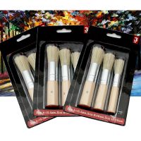 3pcs/6pcs/Set Wooden Stencil Brush Chalk Paint Natural Pure Hog Bristle brush Round Acrylic Oil Painting Detail Brushes Paint Tools Accessories