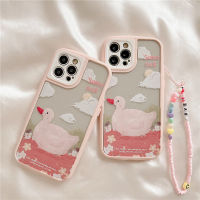 เคส สำหรับ ไอโฟน เคสซิลิโคน สินค้าพร้อมส่งจากไทย สำหรับ Iphone 13 12 11 Pro max เป็ดชมพู+สาย TPU-R1763