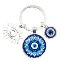 【DT】Blue Turkish Evil Eye Creative Keychains Holder Amulet Evil Nazar Eye Charms Key Chains Keyrings Glass Dome Handmade Jewelry hot