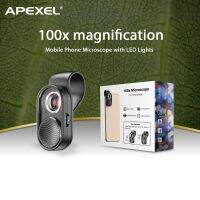 APEXEL100X เลนส์กล้องจุลทรรศน์เลนส์โทรศัพท์กล้องขยายสูงไฟ LED ไมโครกระเป๋าเลนส์สำหรับ Iphone Samsung สมาร์ทโฟนทุกแบบ