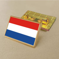 Dutch flag pin 2.5*1.5cm zinc die-cast PVC colour coated gold rectangular medallion badge without added resin