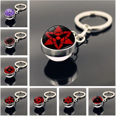 Sharingan Eye Keychain Charms Anime Uchiha Kakashi Rinnegan Eyes Cosplay Jewelry Glass Ball Pendant Keychain for Car Key Ring Key Chains