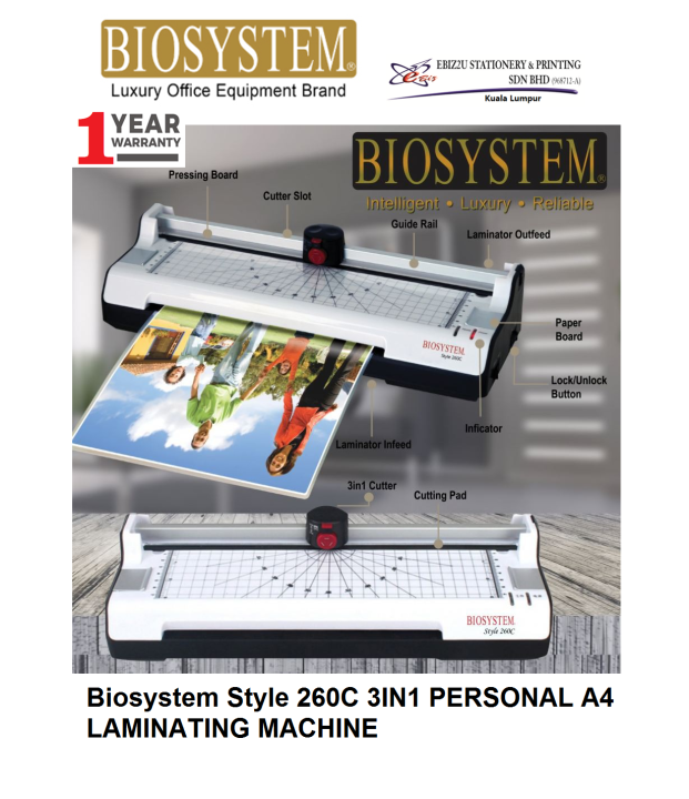 Biosystem Style 260c 3in1 Personal A4 Laminating Machine House