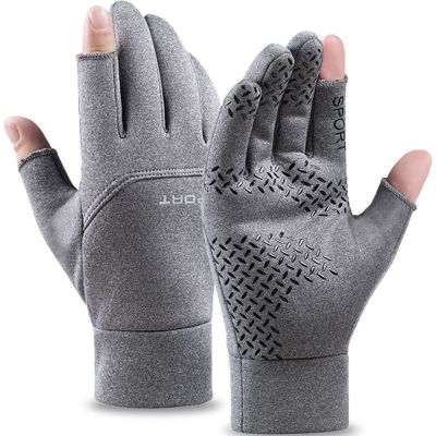Winter Fishing Mens Gloves Women Cycling Warm Anti-Slip Gloves for Fishing Sports Touch Screen Two Fingers Cut Outdoor Angling