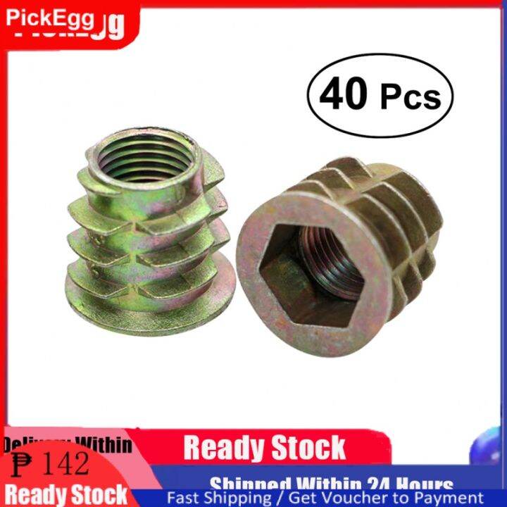 PickEgg 40 Pcs Threaded Insert Furniture Screwin Nut Zinc Alloy Bolt