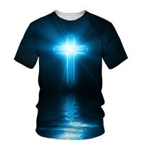 2023 Customized Fashion 3D Cross Print Men T-shirt Jesus Summer O Neck Short Sleeve Tees Tops Christian Style Male Clot，Contact the seller for personalized customization