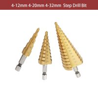 3Pcs 4-12mm 4-20mm 4-32mm HSS Straight Groove Step Drill Bit Titanium Coated Wood Metal Hole Cutter Core Cone Drilling Tools Drills Drivers