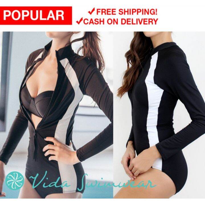 Vida Rashguard Sporty One Piece with Bikini Top Swimwear Set Lazada PH