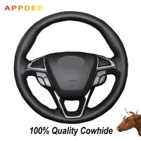 APPDEE Steering Wheel Cover Black Genuine Leather Car Steering Wheel Cover For Ford Fusion Mondeo 2013 2014 EDGE 2015 2016 Steering Wheels Accessories