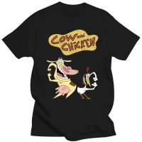 Cartoon network  cow and chicken mens 100% cotton round neck short -sleeved T-shirt