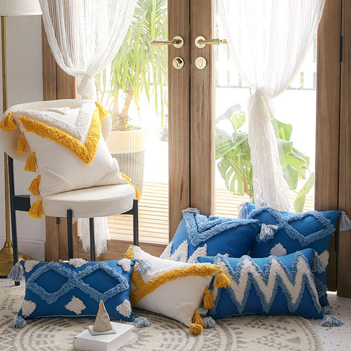 free-shipping-morocco-boho-blue-tufted-cotton-long-pillow-case-30-5045-45cm-nordic-style-cushion-cover-home-decor-no-core-xa